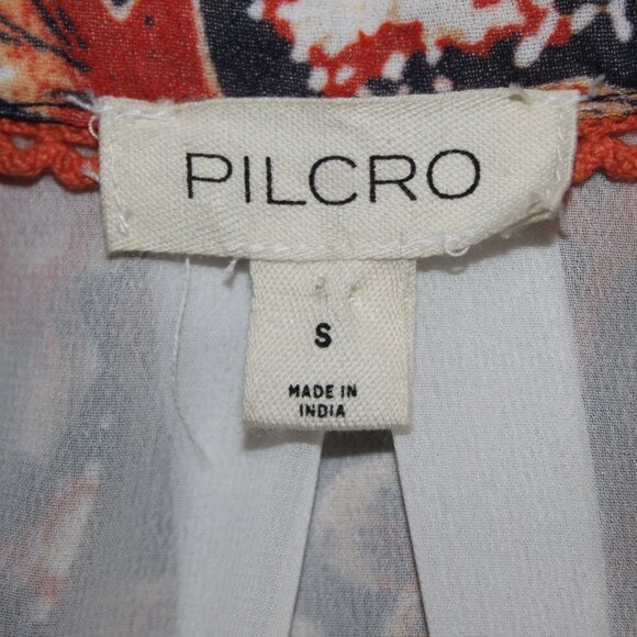 Pilcro Top Sz S Orange Multi Color Collared Buttons Lined 100% Poly Viscose Top - Picture 9 of 13